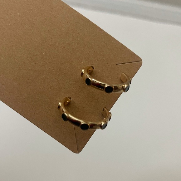 Gold and Green Hoop Earrings Casual Style - Picture 3 of 7